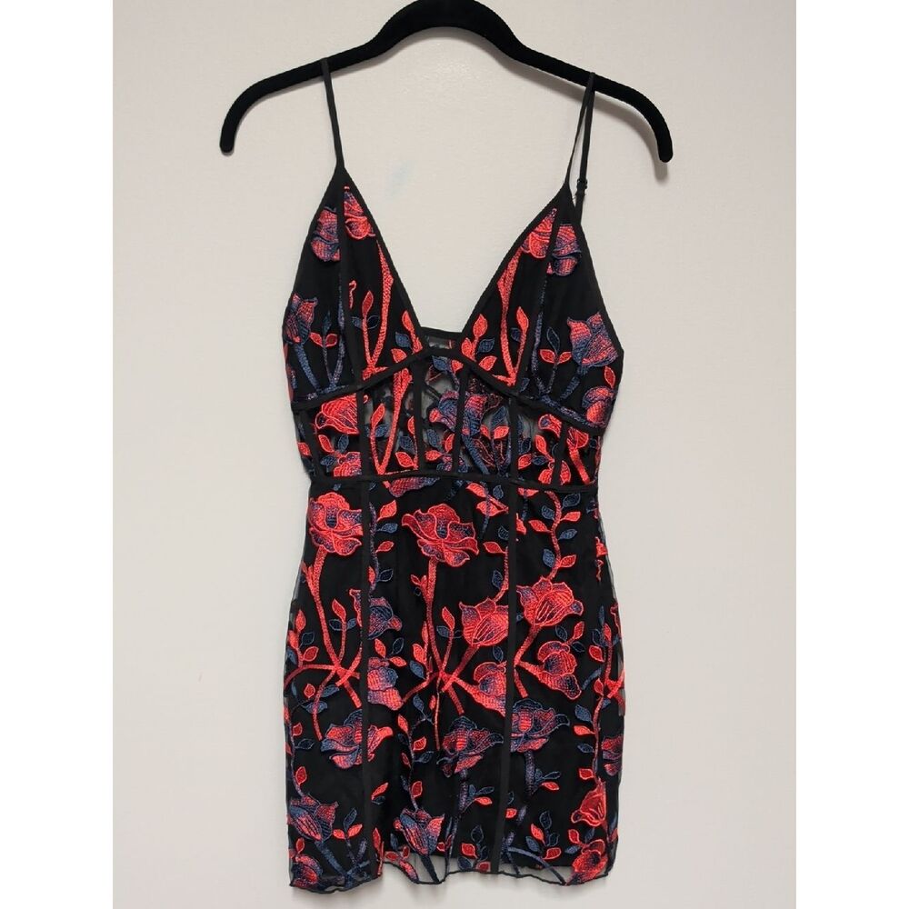 Tobi Black Slip with Red & Purple Floral Accent
